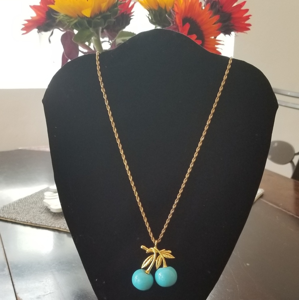 Vintage Kenneth J Lane Blue Cherries Necklace